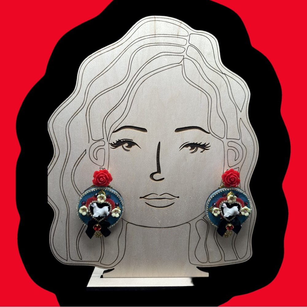 Couture Earrings - That’s Lamby - Colorful Heart and Rose Earrings